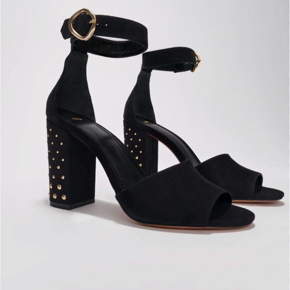 New! MAJE Paris Studded Block Heel Suede Sandals - Picture 2 of 12